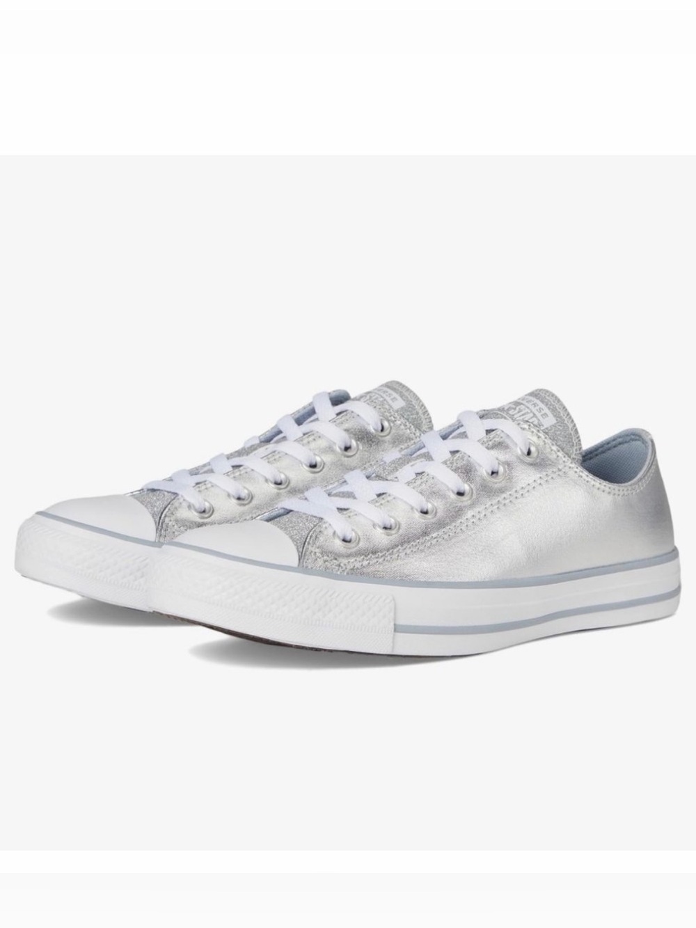 Converse Glitter Silver Lace-Up Sneakers Metallic Granite White A05433F
